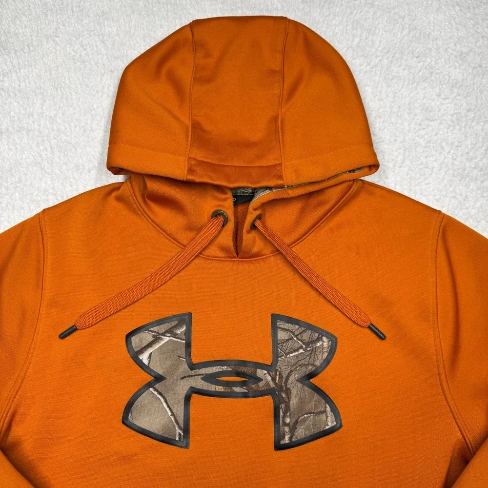 Under Armour Storm Orange and Camo Hoodie Sweater Hunting Men's Size Small - Picture 2 of 11